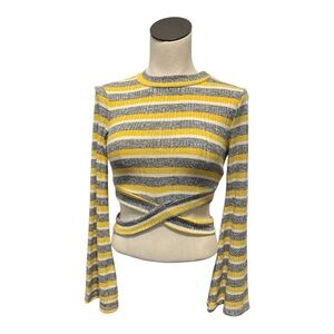 NWT Mock Neck Bell Sleeve Crop Top W/ Wrap Waist Cutouts Size Sm Knit Stretch